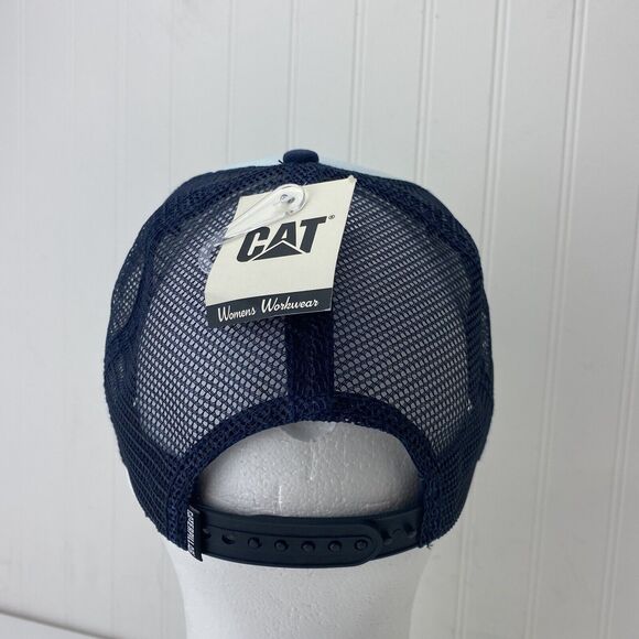 CAT Diesel Light Blue Trucker Hat Navy Mesh Snapback Caterpilllar Spelled Out - Picture 4 of 6